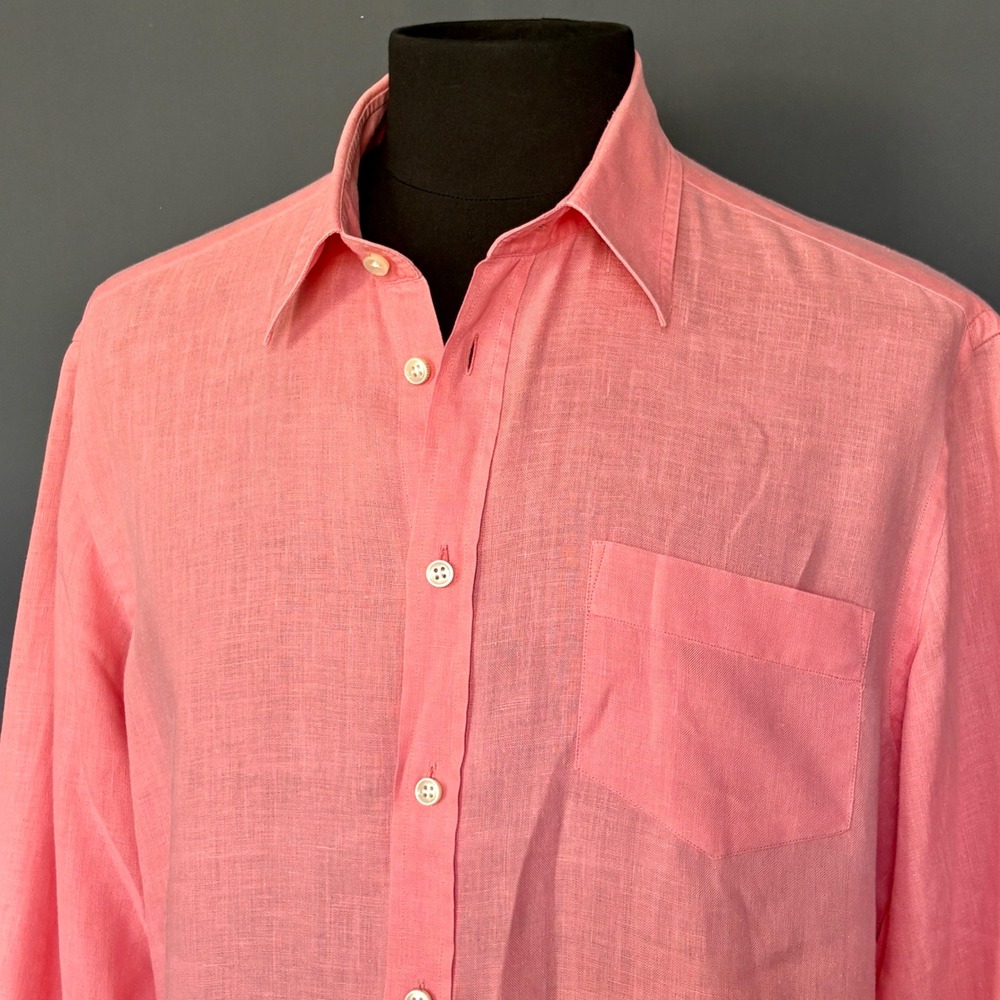 Vilebrequin Coral Pink 100% Linen Long Sleeve Shirt | Size Large | Turtle Logo